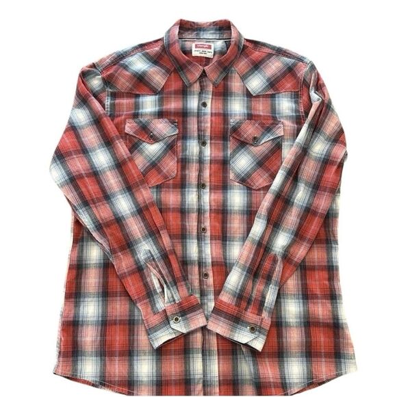 Wrangler Red and White Casual Button Down Shirt with Western Yoke - Picture 1 of 3